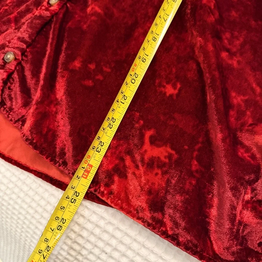 NWT - Anthropologie Pilcro Orsay Cherry Red Velvet Button Down Top Size L - Picture 10 of 10